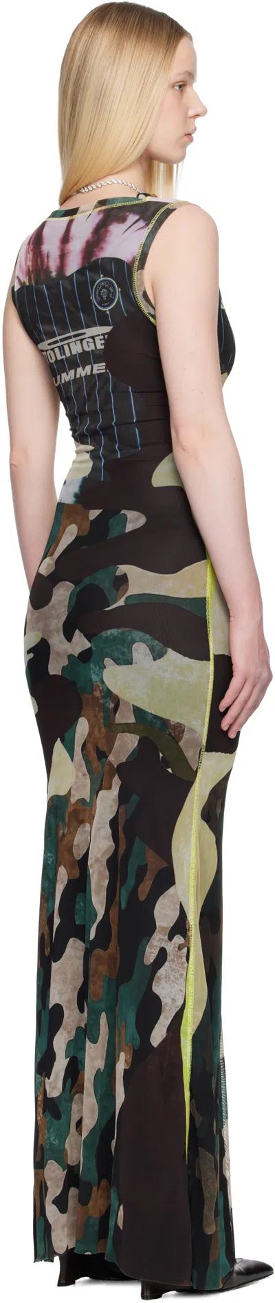 Ottolinger Multicolor Camo Mesh Maxi Dress In Black