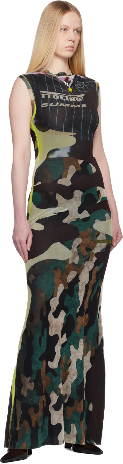 Ottolinger Multicolor Camo Mesh Maxi Dress In Black