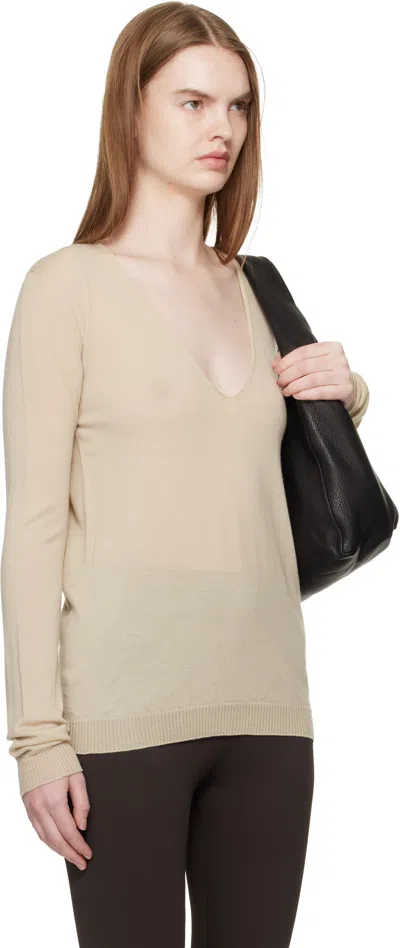 Rick Owens Khaki Temple V Neck Pull Sweater