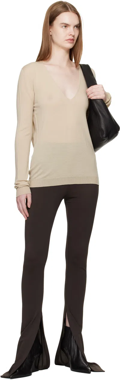 Rick Owens Khaki Temple V Neck Pull Sweater