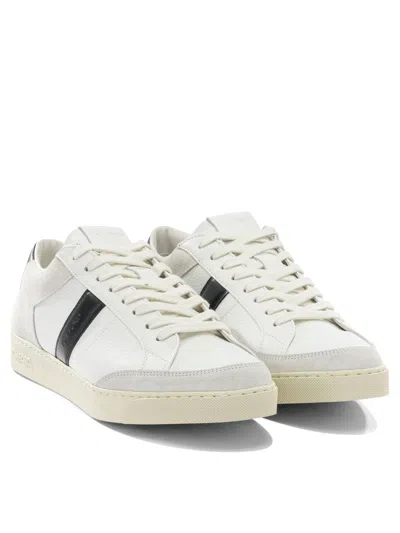 Tom Ford Panelled Suede And Grained Leather Sneakers In White