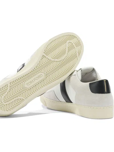 Tom Ford Panelled Suede And Grained Leather Sneakers In White