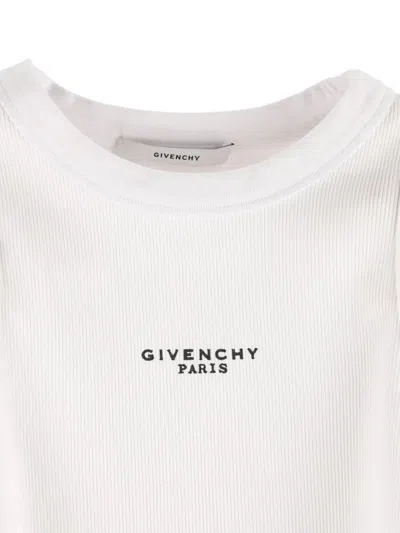 Givenchy White Sleeveless Top With Logo Lettering On The Front In Cotton Stretch Woman In Neutral