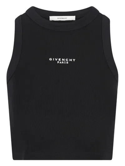Givenchy Cotton Cropped Tank Top With Paris Print Clothing In Black