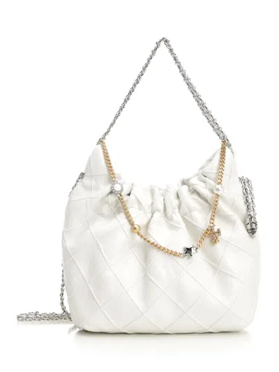 Tory Burch Mini Fleming Soft Distressed Drawstring Bag In White