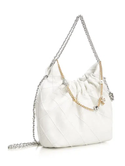 Tory Burch Mini Fleming Soft Distressed Drawstring Bag In White