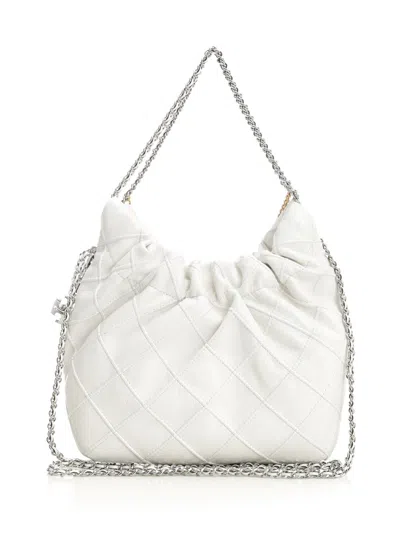 Tory Burch Mini Fleming Soft Distressed Drawstring Bag In White
