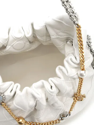 Tory Burch Mini Fleming Soft Distressed Drawstring Bag In White