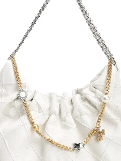 Tory Burch Mini Fleming Soft Distressed Drawstring Bag In White