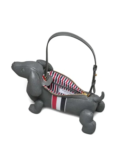 Thom Browne Pebble Full-grain Calf Leather Baby Hector Shoulder Bag In Gray