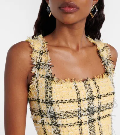 Balmain Check Paillette Tweed Sleeveless Mini Dress In Yellow