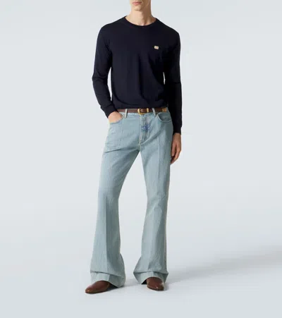 Valentino Logo Patch Flared Jeans In Blue