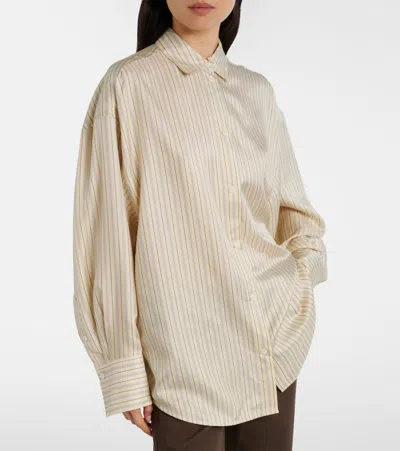 Totême Toteme Oversize Stripe Silk Button-up Shirt In Neutral