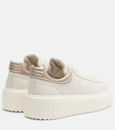 Hogan H-stripes Smooth Leather Sneakers In Neutral
