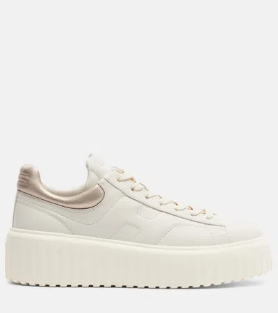 Hogan H-stripes Smooth Leather Sneakers In Neutral