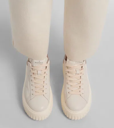 Hogan H-stripes Smooth Leather Sneakers In Neutral