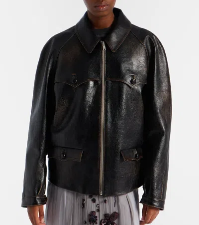 Prada Leather Jacket In Black