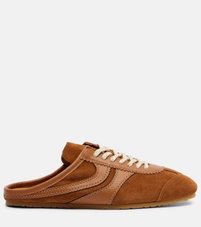 Dries Van Noten Suede Mules Rubber Sole Stitch Detailing In Brown