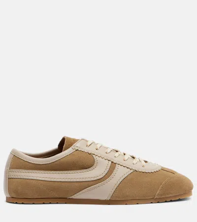 Dries Van Noten Women Beige Low-top Sneakers With Two-tone Lace-up In Suede Woman In White
