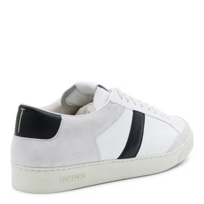 Tom Ford Panelled Suede And Grained Leather Sneakers In White