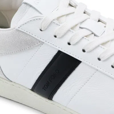 Tom Ford Panelled Suede And Grained Leather Sneakers In White
