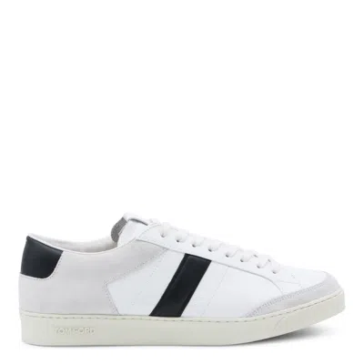 Tom Ford Panelled Suede And Grained Leather Sneakers In White