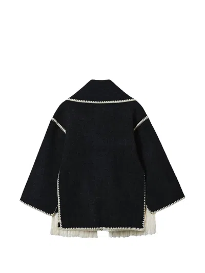 Totême Fringe Embroidered Scarf Wool Jacket In Black