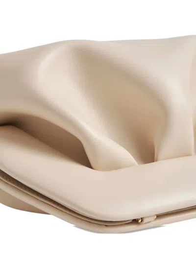 Themoirè Bios Medium Vegan Leather Pleated Clutch In Neutral