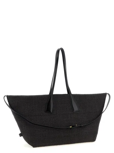 Balmain Women Track Shoulder Bag In Leather And Raffia In Black