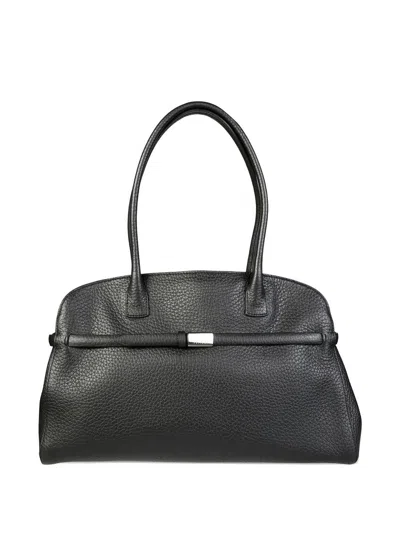 Orciani Hammered Leather Handbag With Zip Closure And Slim Handles In Black