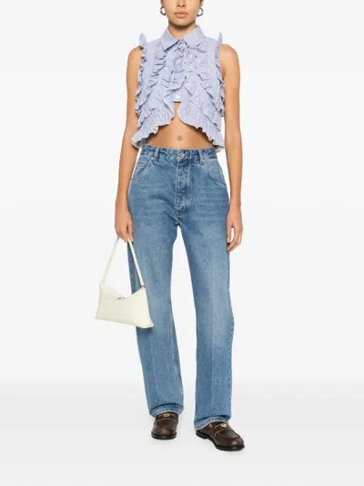 Sandro Striped-pattern Ruffled Blouse In Blue