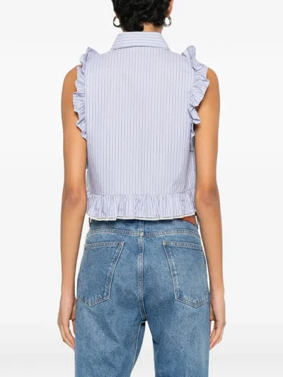Sandro Striped-pattern Ruffled Blouse In Blue