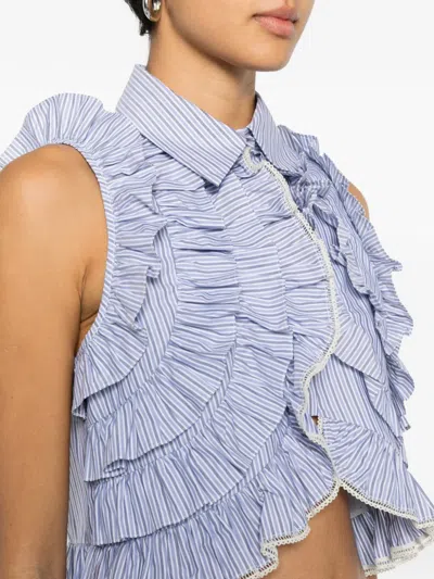Sandro Striped-pattern Ruffled Blouse In Blue