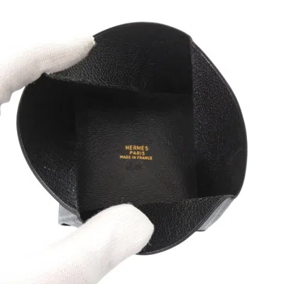 Pre-owned Hermes Black Chevre Leather Coin Purse/coin Case ()