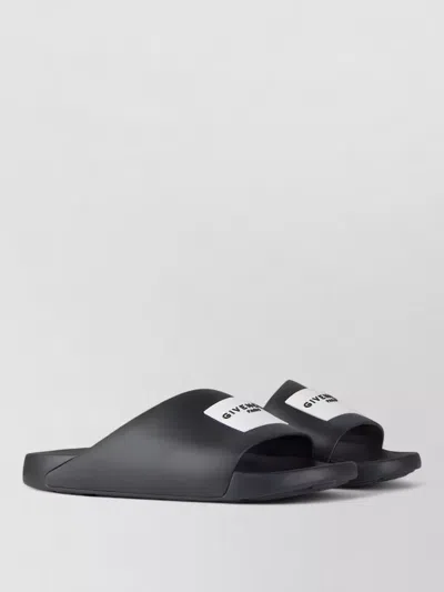 Givenchy Black Sandals With Wide Band And Contrasting Logo Patch In Rubber Man In Black