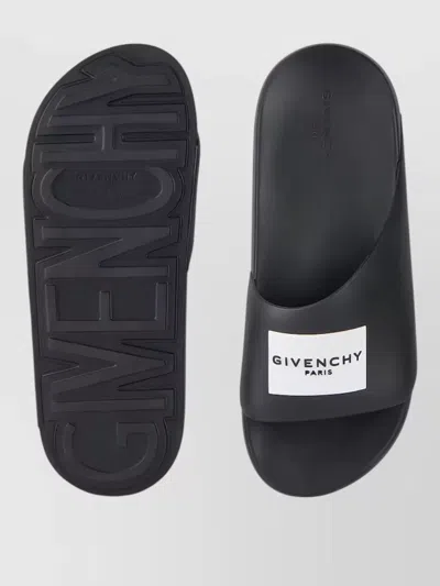 Givenchy Black Sandals With Wide Band And Contrasting Logo Patch In Rubber Man In Black