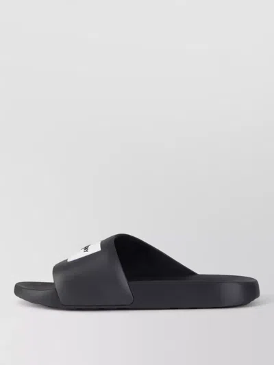 Givenchy Black Sandals With Wide Band And Contrasting Logo Patch In Rubber Man In Black