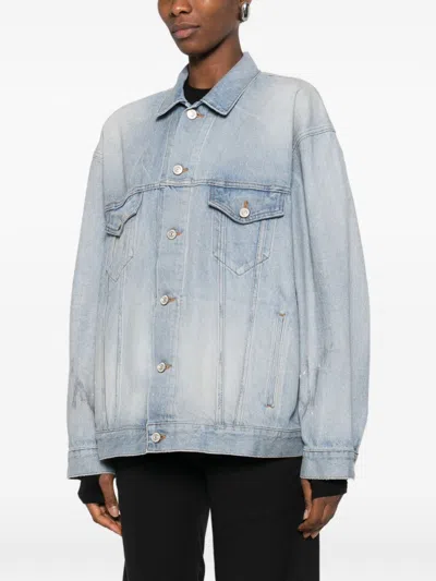 Balenciaga Collared Regular Jacket Long Sleeves Pockets In Blue