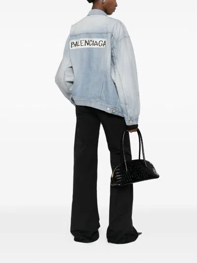 Balenciaga Collared Regular Jacket Long Sleeves Pockets In Blue
