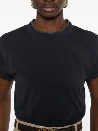 Brunello Cucinelli Stretch Cotton Jersey T-shirt With Precious Faux-layering In Multi