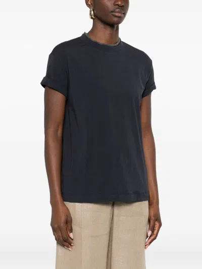 Brunello Cucinelli Stretch Cotton Jersey T-shirt With Precious Faux-layering In Multi