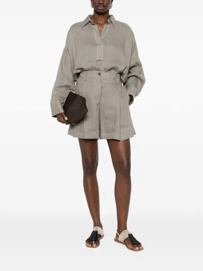 Brunello Cucinelli Women Tailored Linen Bermuda Shorts With Double Pleats In Multi