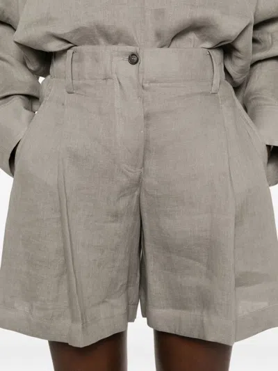 Brunello Cucinelli Women Tailored Linen Bermuda Shorts With Double Pleats In Multi