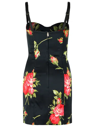Dolce & Gabbana Black Short Dress With Floral Print In Viscose Woman In Black