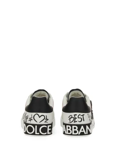 Dolce & Gabbana White Low Top Sneakers With Logo Patch On The Tongue And All-over Print In Leather Man In Yellow