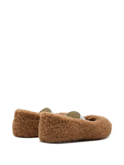 Moon Boot Shearling Ballerina Flats With Logo In Brown