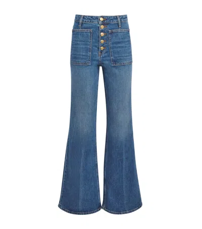 Ulla Johnson Lou Button Fly High-waisted Flared Jeans In Blue