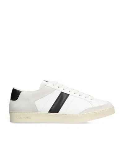 Tom Ford Panelled Suede And Grained Leather Sneakers In White