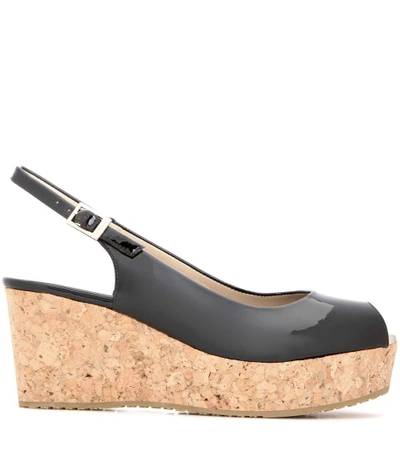 Shop Jimmy Choo Praise Patent Leather Wedges In Black