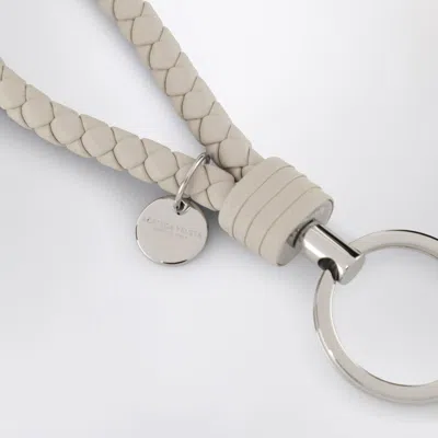 Bottega Veneta White Intrecciato Leather Key Ring In Silver